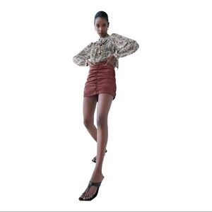 NWT ZARA Mauve Corduroy Ribbed Draped Mini Skirt Size Small